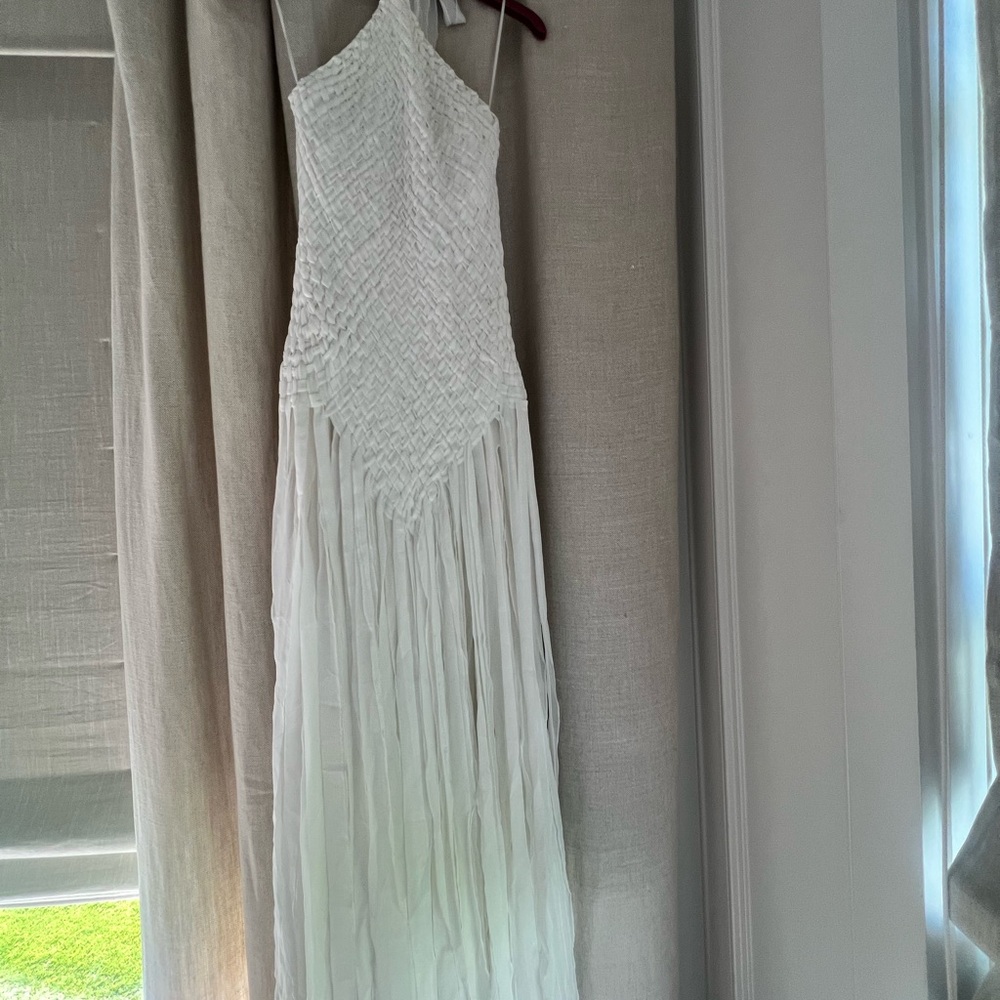 cult gaia Strapless White Maxi Dress with Fringed Skirt - Picture 4 of 8